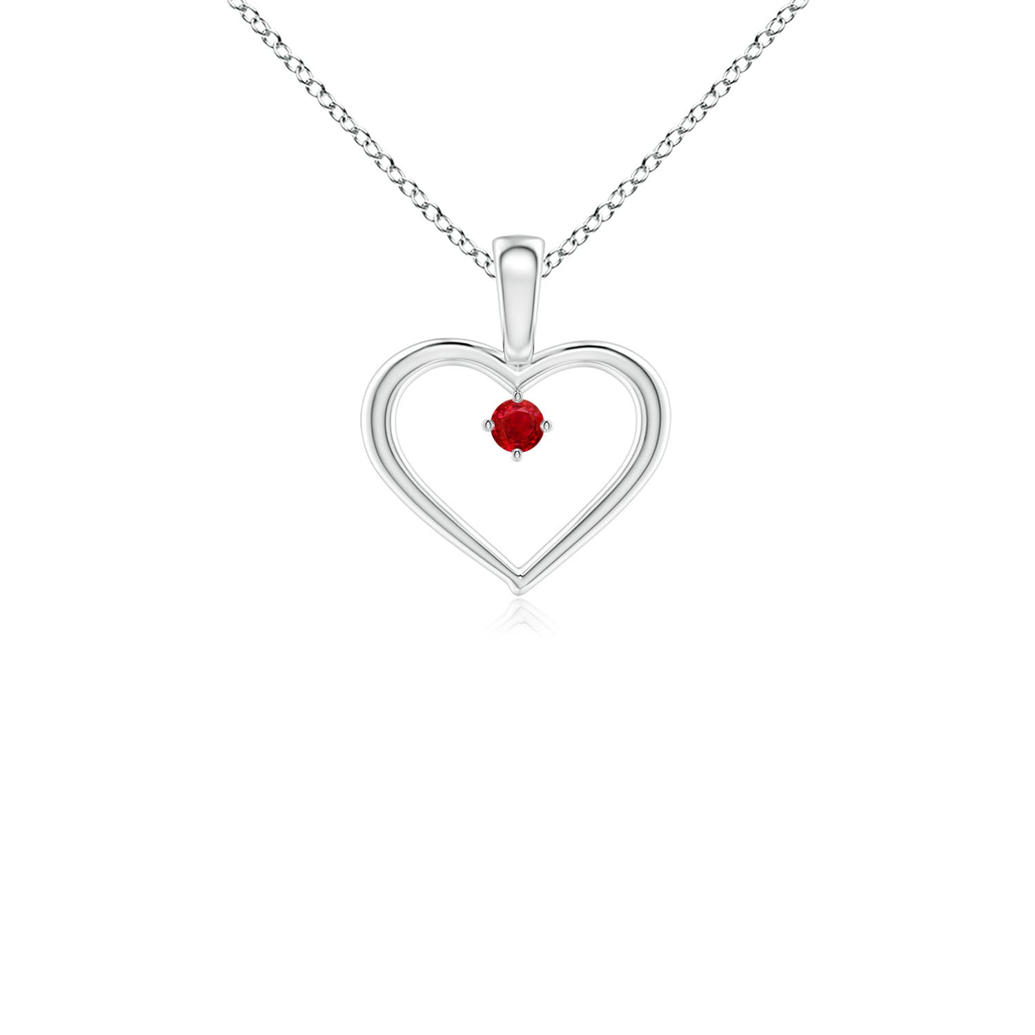 2.5mm AAA Solitaire Ruby Heart Pendant in 18K White Gold
