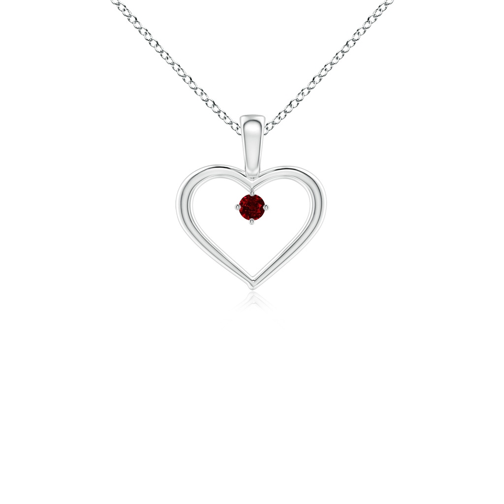 2.5mm AAAA Solitaire Ruby Heart Pendant in 18K White Gold