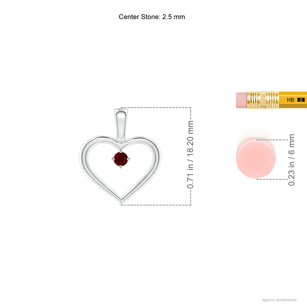 2.5mm AAAA Solitaire Ruby Heart Pendant in P950 Platinum ruler