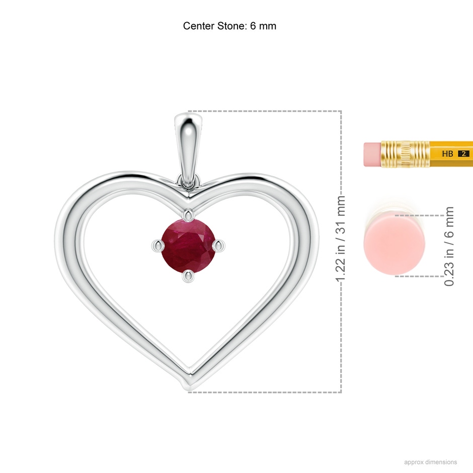 6mm A Solitaire Ruby Heart Pendant in White Gold ruler