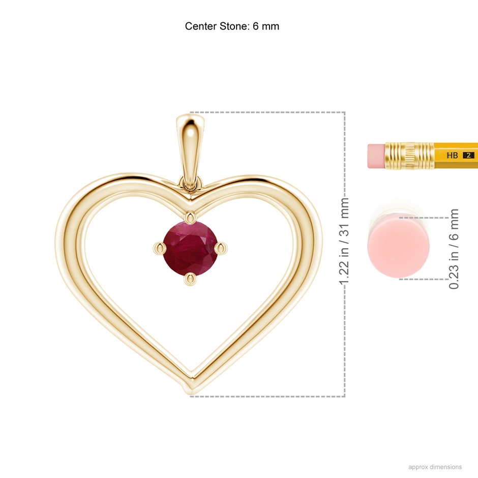 6mm A Solitaire Ruby Heart Pendant in Yellow Gold ruler