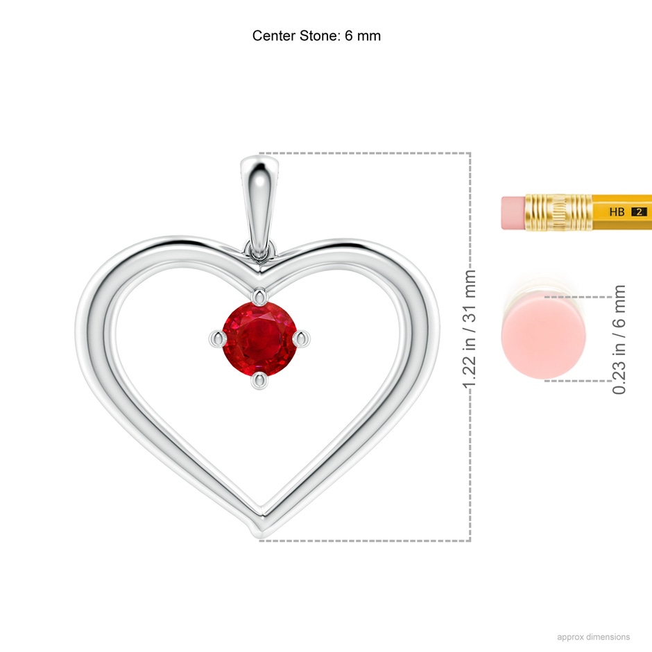 6mm AAA Solitaire Ruby Heart Pendant in P950 Platinum ruler