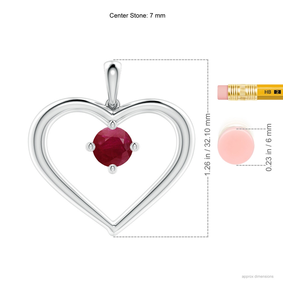 7mm A Solitaire Ruby Heart Pendant in White Gold ruler