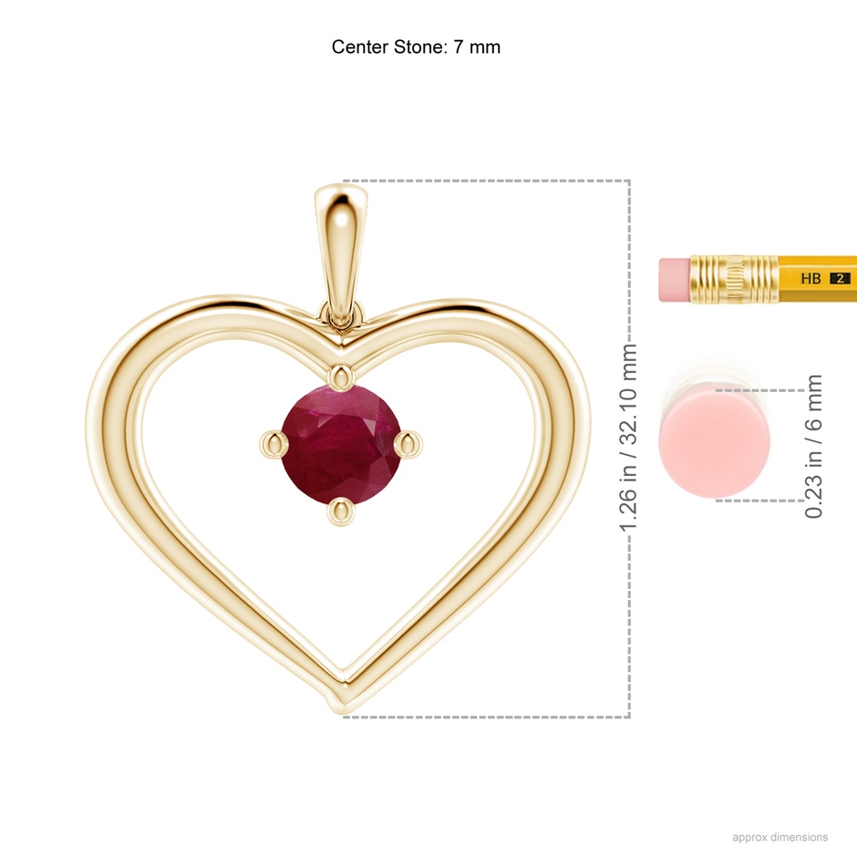 7mm A Solitaire Ruby Heart Pendant in Yellow Gold ruler