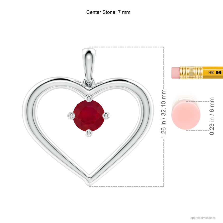 7mm AA Solitaire Ruby Heart Pendant in P950 Platinum ruler
