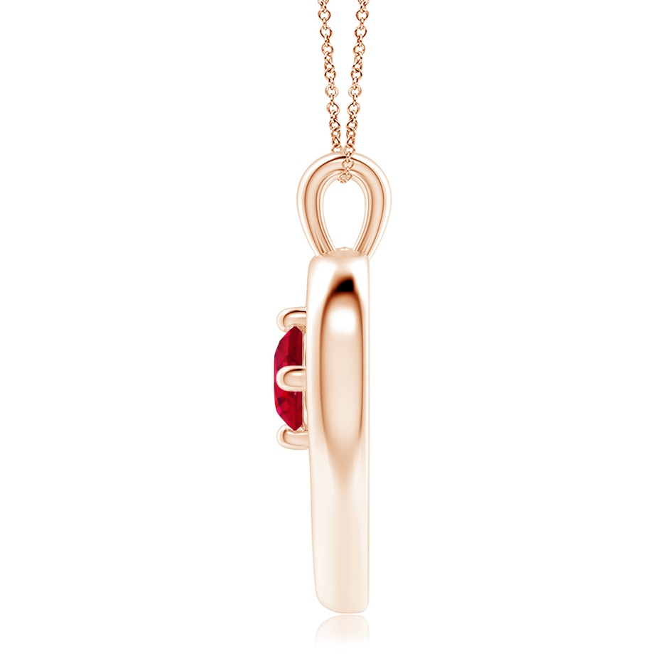 7mm AAA Solitaire Ruby Heart Pendant in 18K Rose Gold Side 199