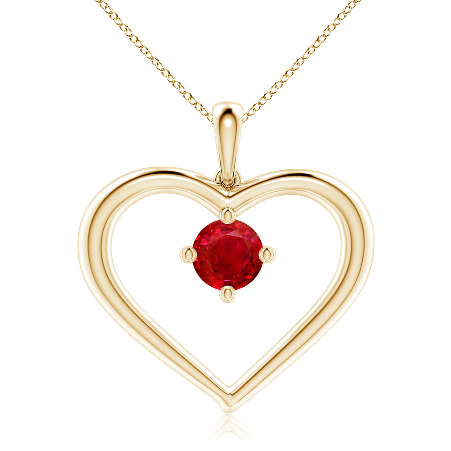 7mm AAA Solitaire Ruby Heart Pendant in 18CT Yellow Gold