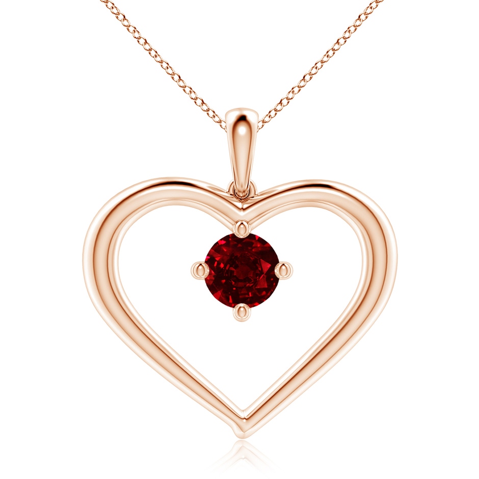 7mm AAAA Solitaire Ruby Heart Pendant in 18K Rose Gold 