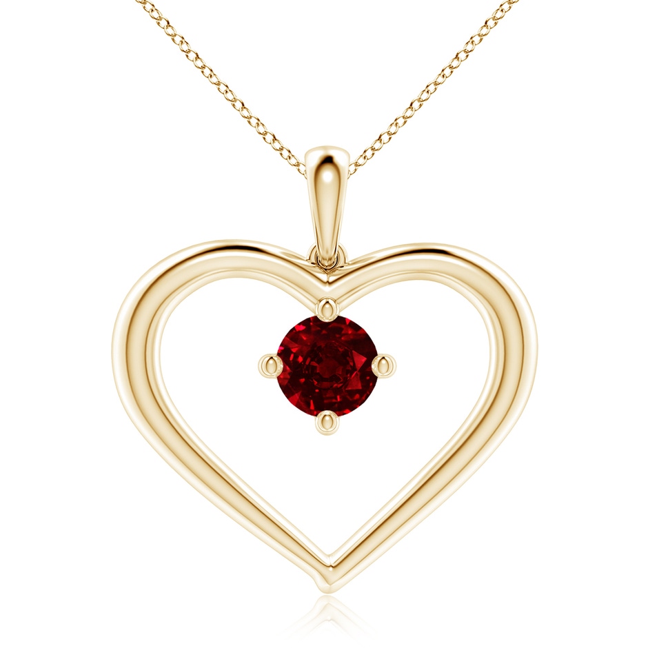 7mm AAAA Solitaire Ruby Heart Pendant in Yellow Gold 
