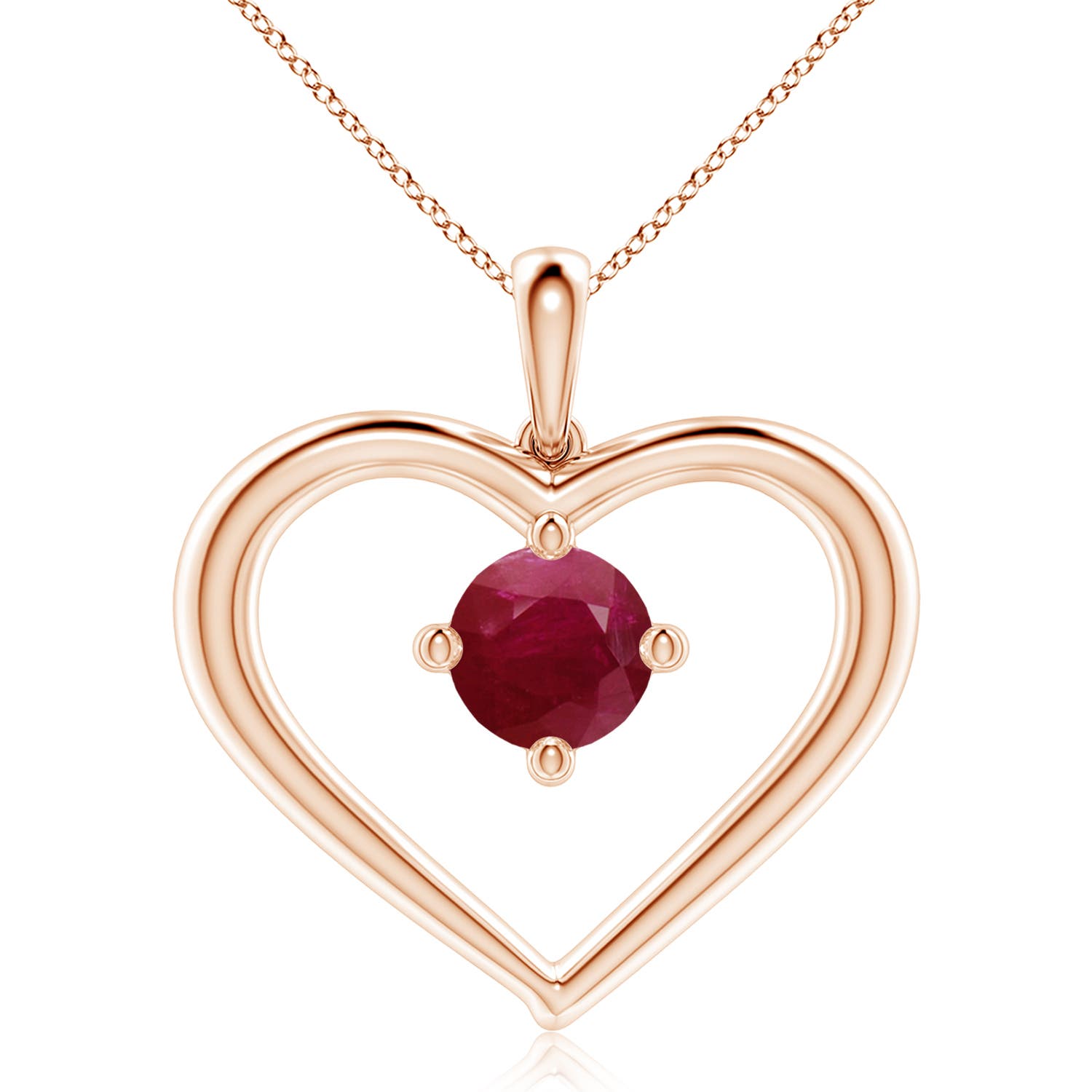8mm A Solitaire Ruby Heart Pendant in 18K Rose Gold
