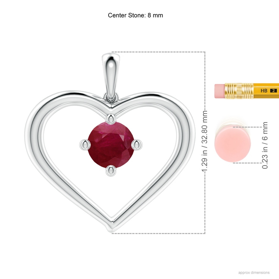 8mm A Solitaire Ruby Heart Pendant in White Gold ruler