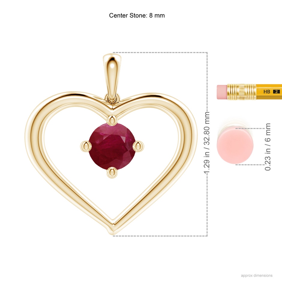8mm A Solitaire Ruby Heart Pendant in Yellow Gold ruler