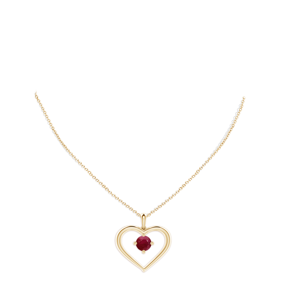 8mm A Solitaire Ruby Heart Pendant in Yellow Gold pen