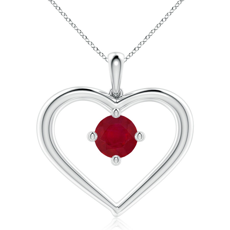 8mm AA Solitaire Ruby Heart Pendant in White Gold 
