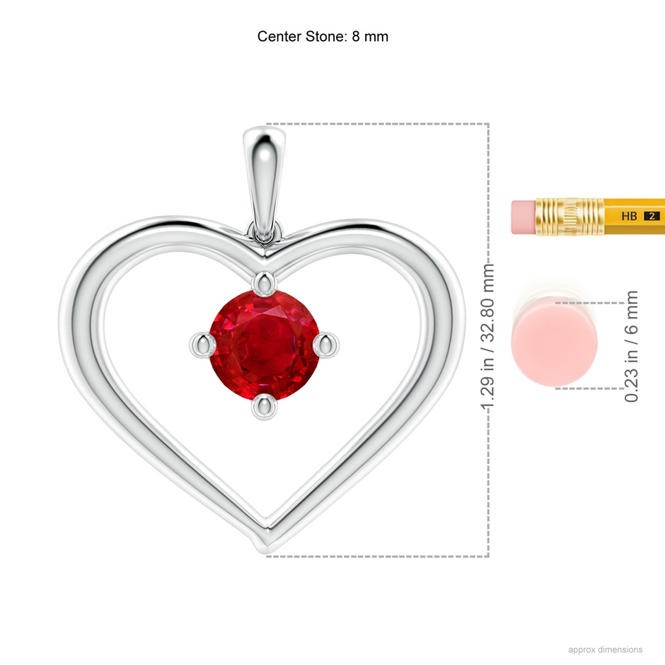 8mm AAA Solitaire Ruby Heart Pendant in P950 Platinum ruler