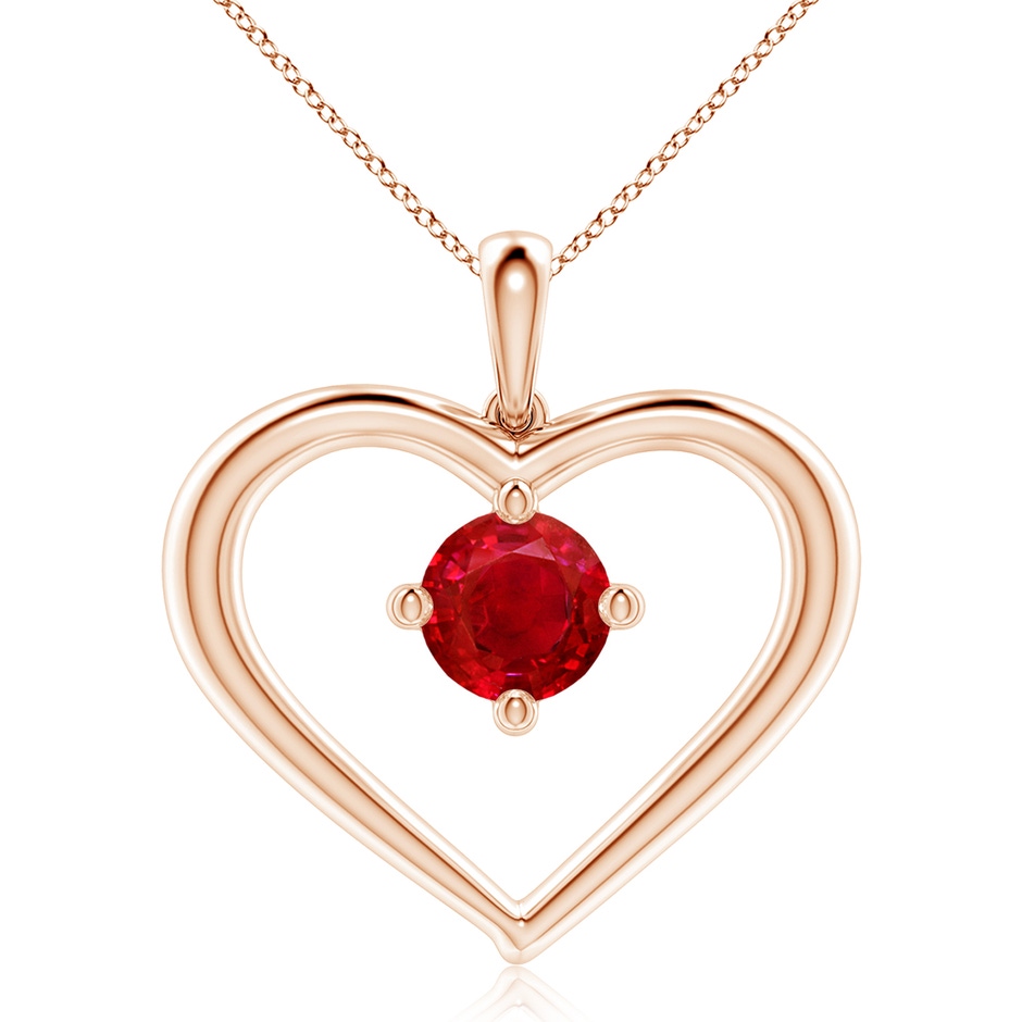 8mm AAA Solitaire Ruby Heart Pendant in Rose Gold 
