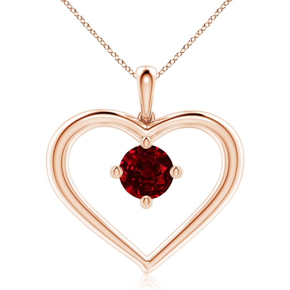 8mm AAAA Solitaire Ruby Heart Pendant in 18K Rose Gold 