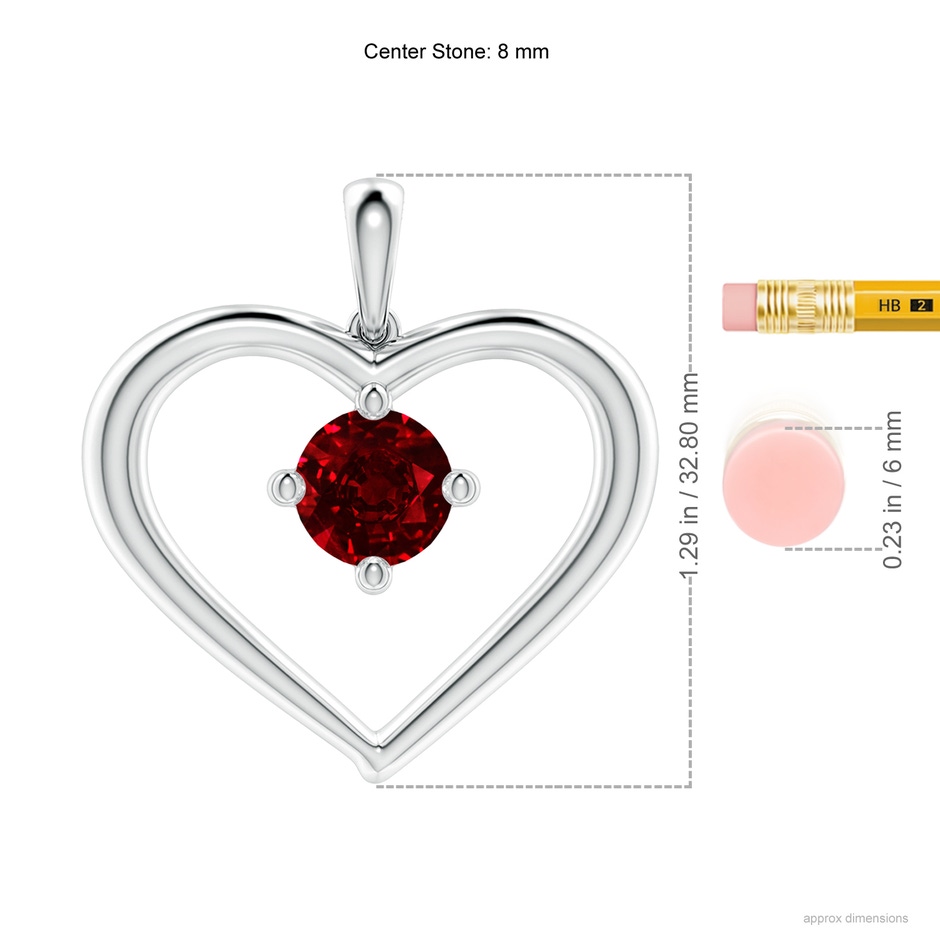 8mm AAAA Solitaire Ruby Heart Pendant in P950 Platinum ruler