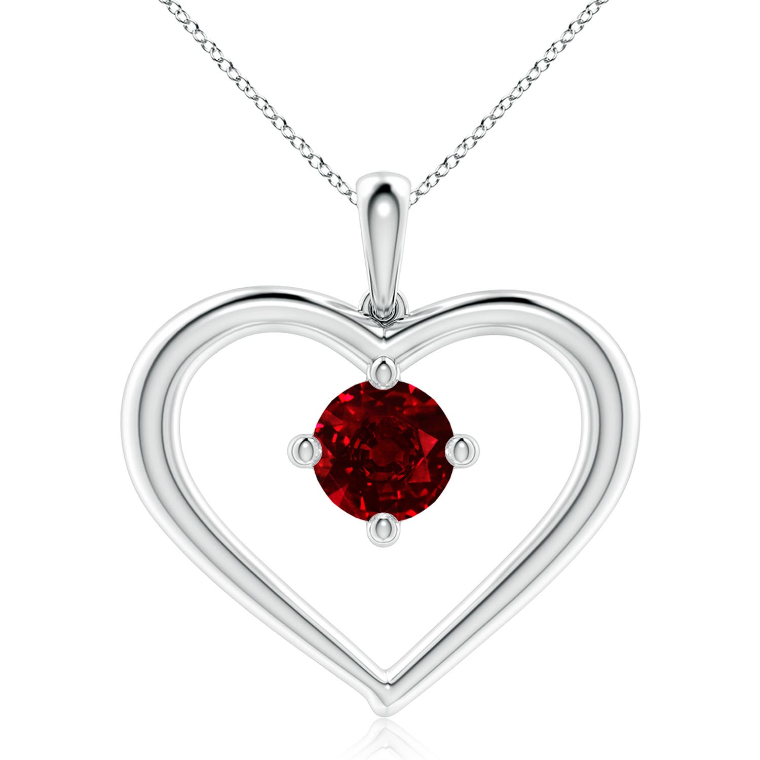 8mm AAAA Solitaire Ruby Heart Pendant in White Gold