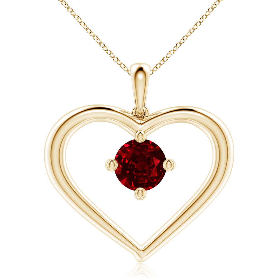 8mm AAAA Solitaire Ruby Heart Pendant in Yellow Gold 