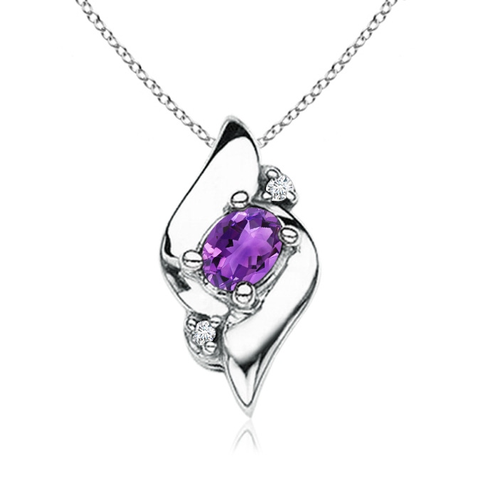 4x3mm AAA Shell Style Oval Amethyst and Diamond Pendant in White Gold 