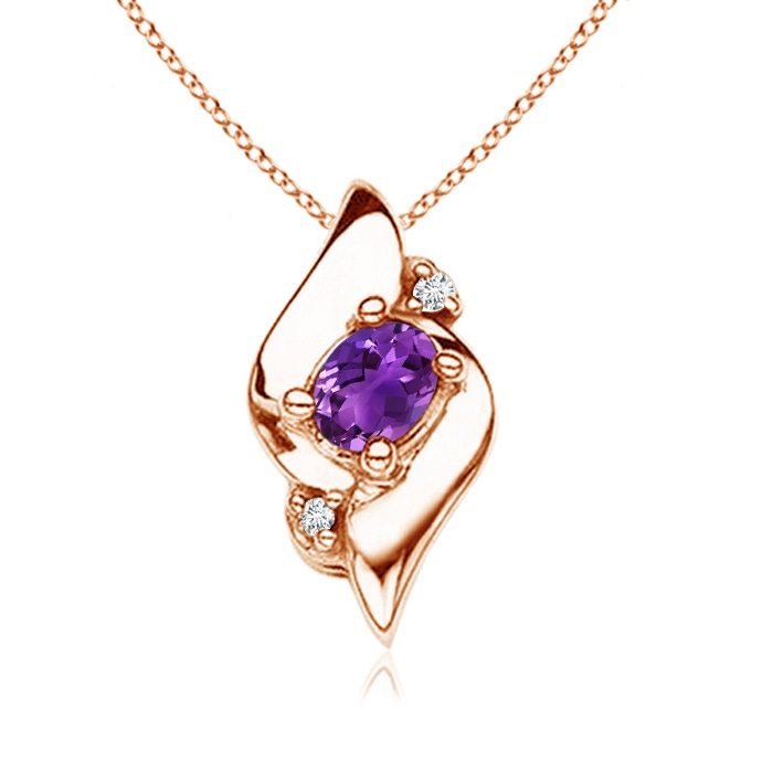 4x3mm AAAA Shell Style Oval Amethyst and Diamond Pendant in Rose Gold