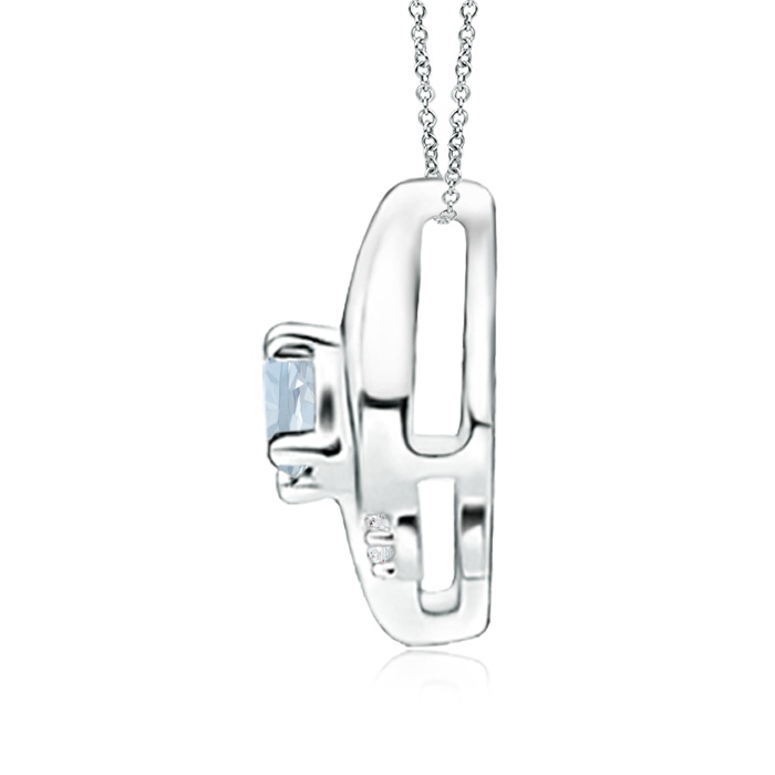 4x3mm A Shell Style Oval Aquamarine and Diamond Pendant in White Gold side 1