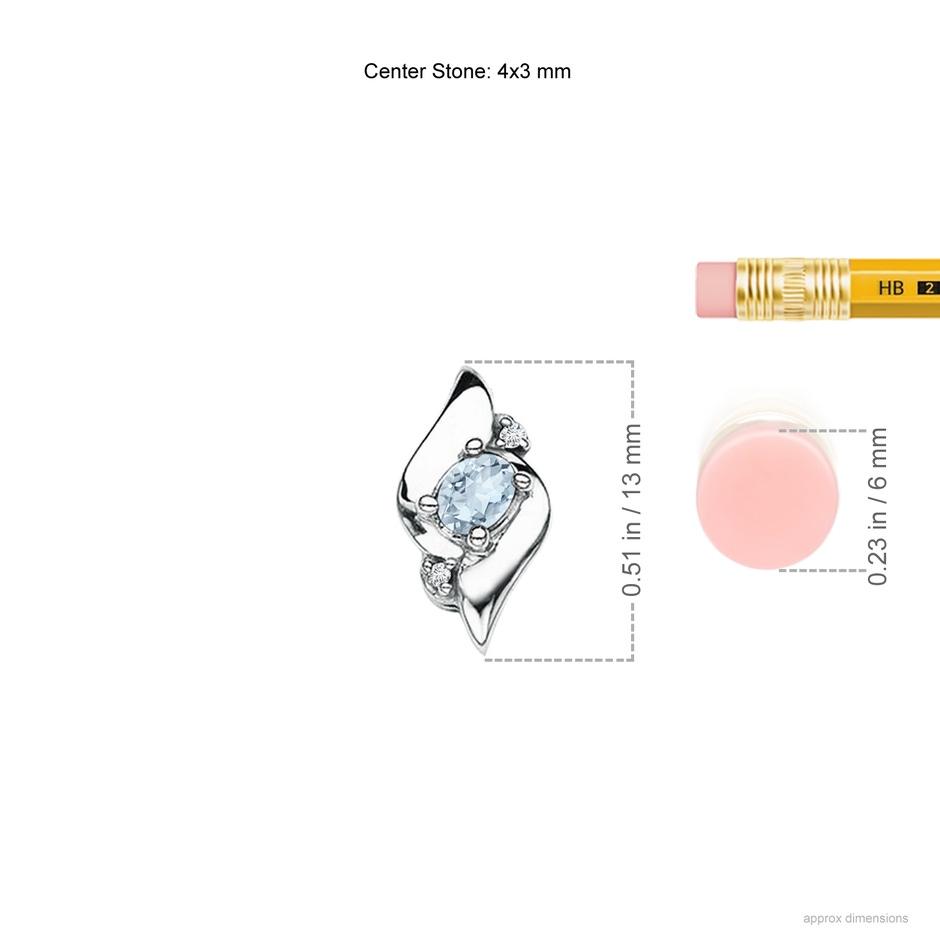 4x3mm A Shell Style Oval Aquamarine and Diamond Pendant in White Gold ruler