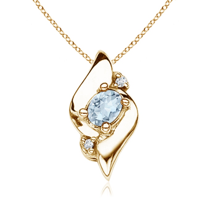 4x3mm A Shell Style Oval Aquamarine and Diamond Pendant in Yellow Gold 