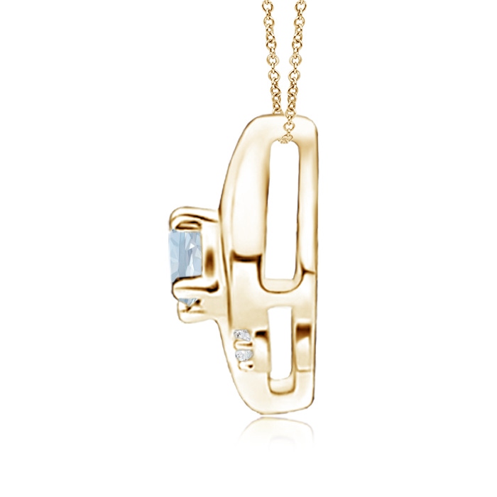 4x3mm A Shell Style Oval Aquamarine and Diamond Pendant in Yellow Gold side 1