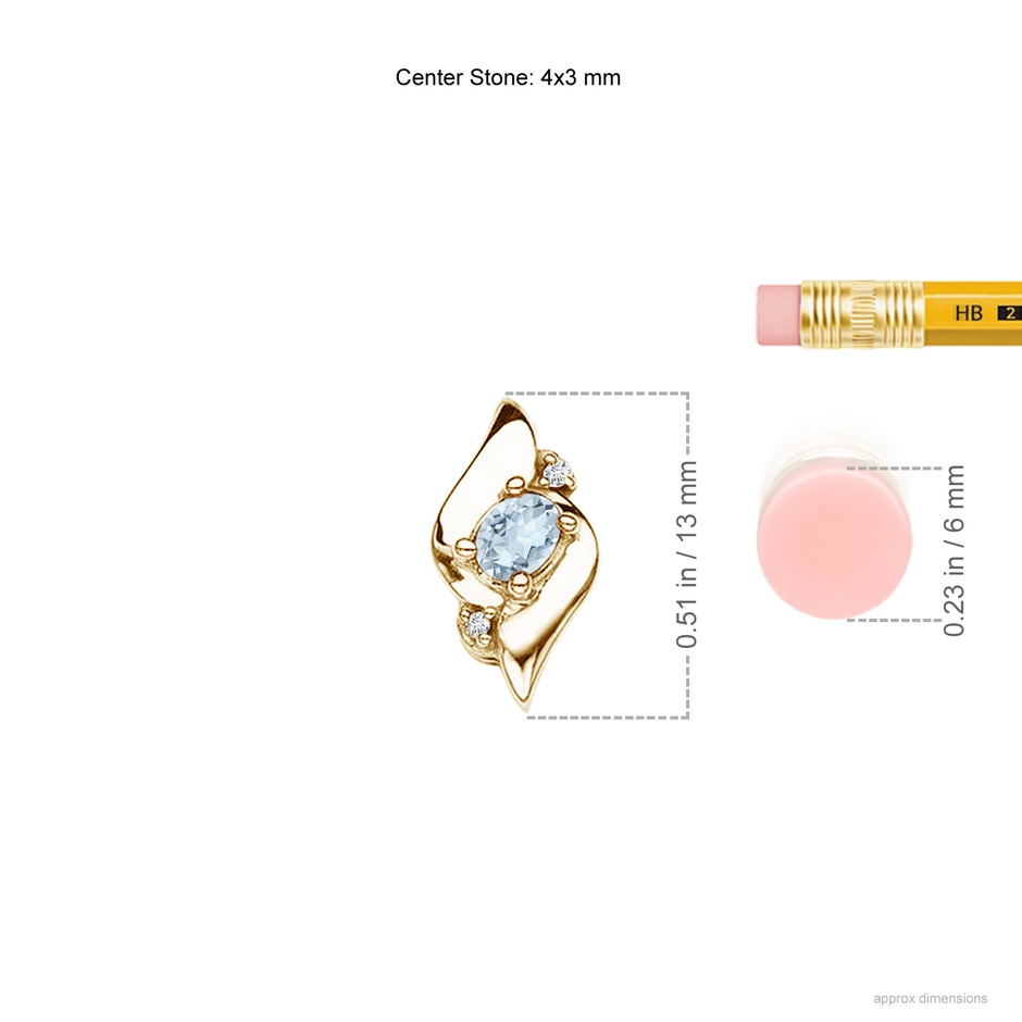 4x3mm A Shell Style Oval Aquamarine and Diamond Pendant in Yellow Gold ruler