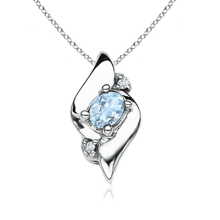 4x3mm AA Shell Style Oval Aquamarine and Diamond Pendant in S999 Silver 