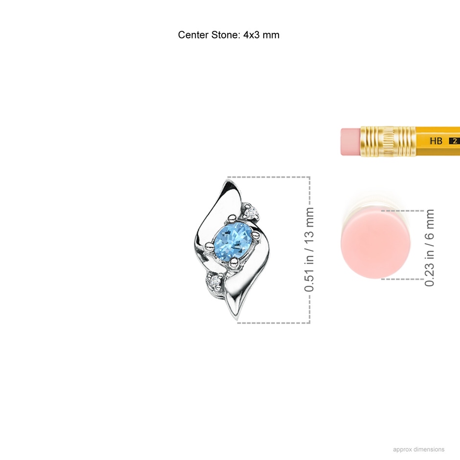 4x3mm AAAA Shell Style Oval Aquamarine and Diamond Pendant in P950 Platinum ruler
