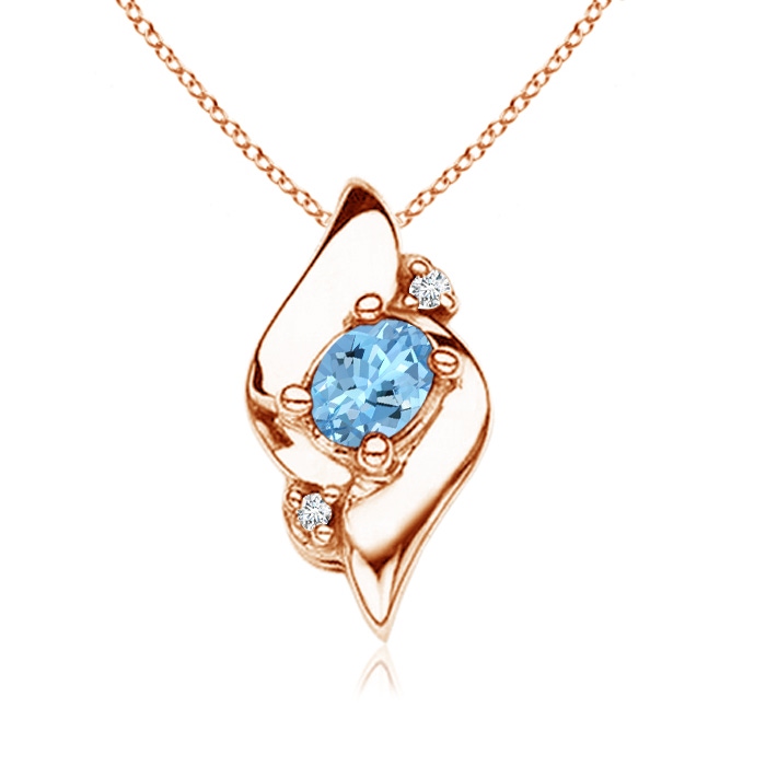 4x3mm AAAA Shell Style Oval Aquamarine and Diamond Pendant in Rose Gold