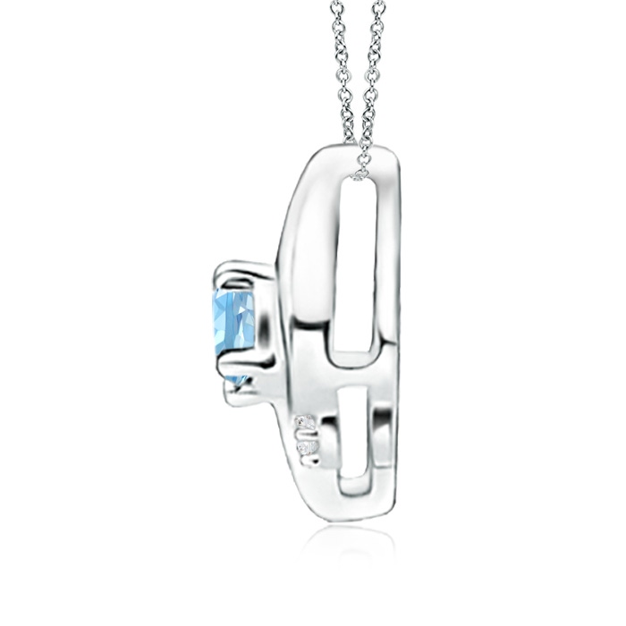 4x3mm AAAA Shell Style Oval Aquamarine and Diamond Pendant in S999 Silver - side 1