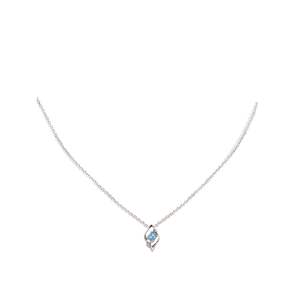 4x3mm AAAA Shell Style Oval Aquamarine and Diamond Pendant in S999 Silver Body-Neck