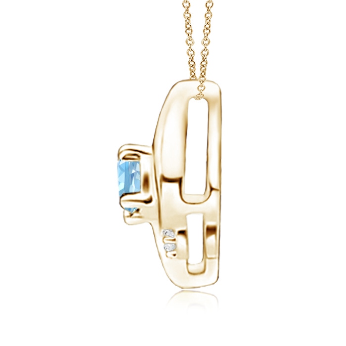 4x3mm AAAA Shell Style Oval Aquamarine and Diamond Pendant in Yellow Gold - side 1