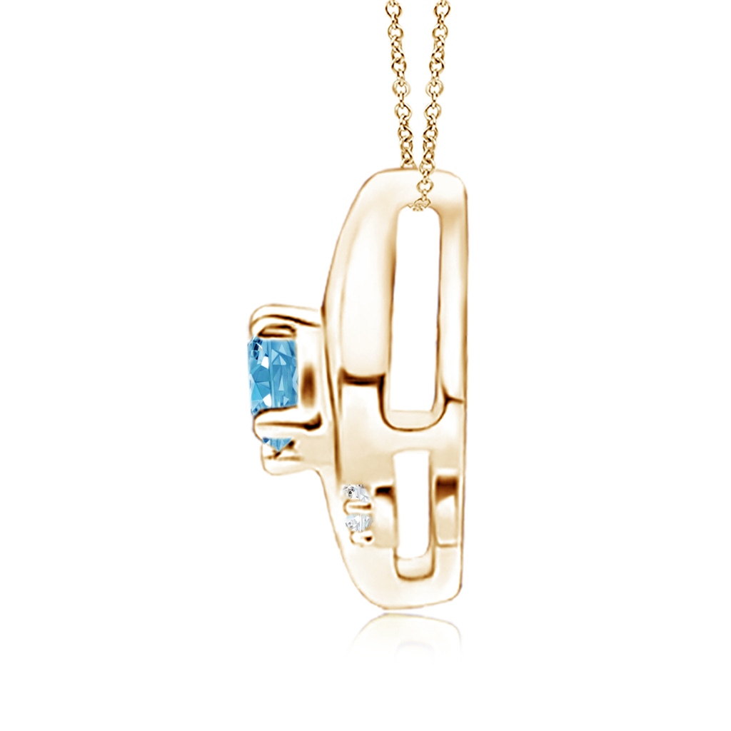 7x5mm AAAA Shell Style Oval Fancy Intense Blue and White Diamond Pendant in Yellow Gold - side 199