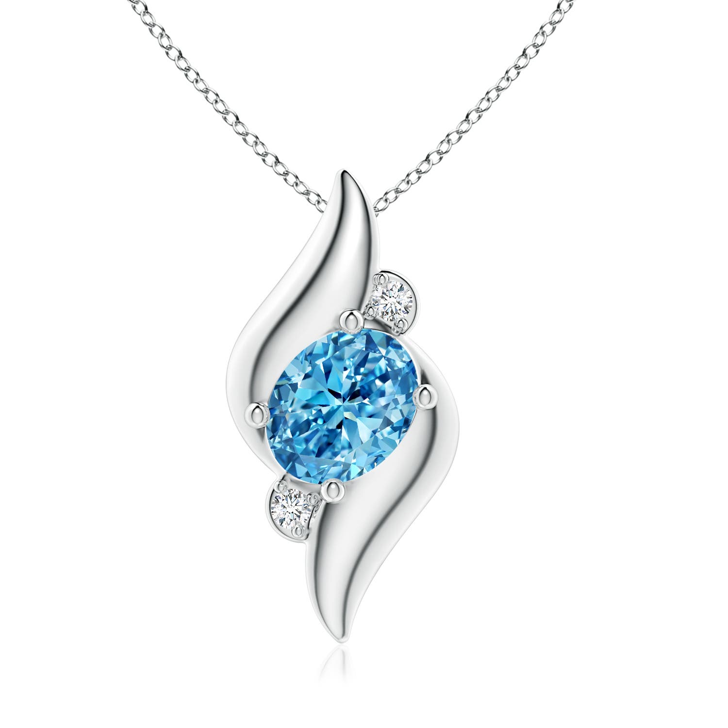 Angara 1.85 CTW Shell Style Oval Fancy Intense Blue and White Diamond Pendant in Platinum