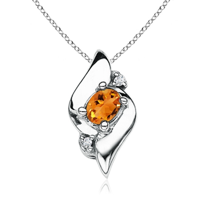 4x3mm AAA Shell Style Oval Citrine and Diamond Pendant in White Gold 