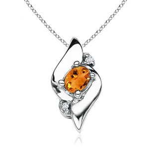 4x3mm AAA Shell Style Oval Citrine and Diamond Pendant in White Gold