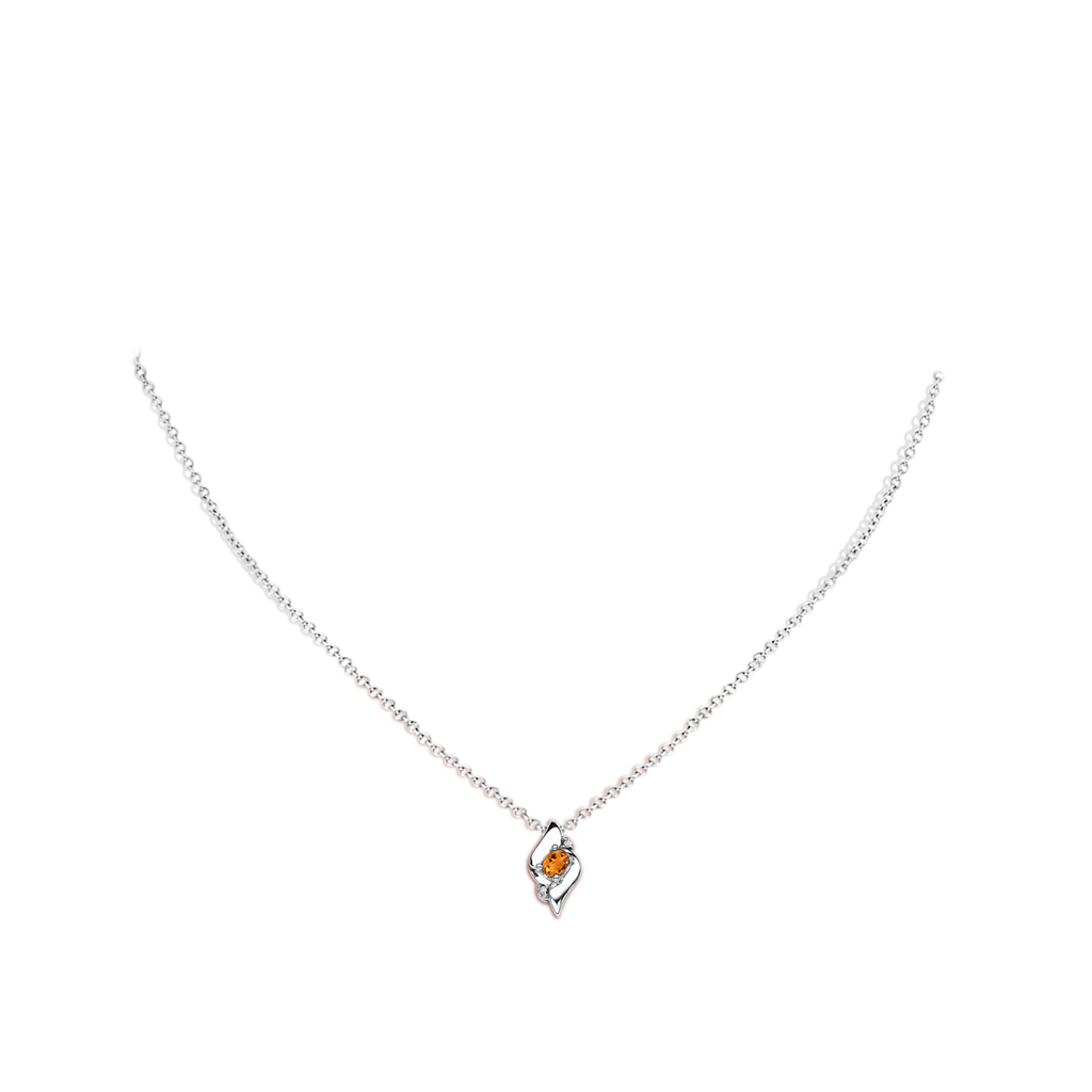 4x3mm AAA Shell Style Oval Citrine and Diamond Pendant in White Gold Body-Neck