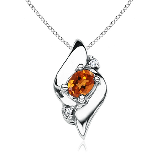 4x3mm AAAA Shell Style Oval Citrine and Diamond Pendant in S999 Silver