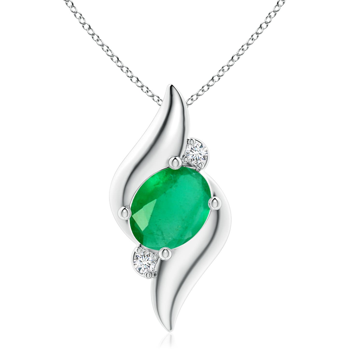 10x8mm A Shell Style Oval Emerald and Diamond Pendant in P950 Platinum