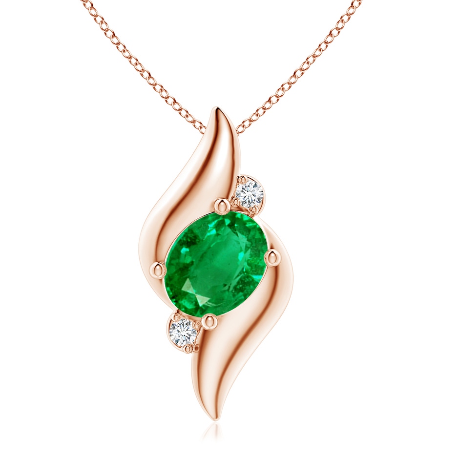 10x8mm AAA Shell Style Oval Emerald and Diamond Pendant in 18K Rose Gold 