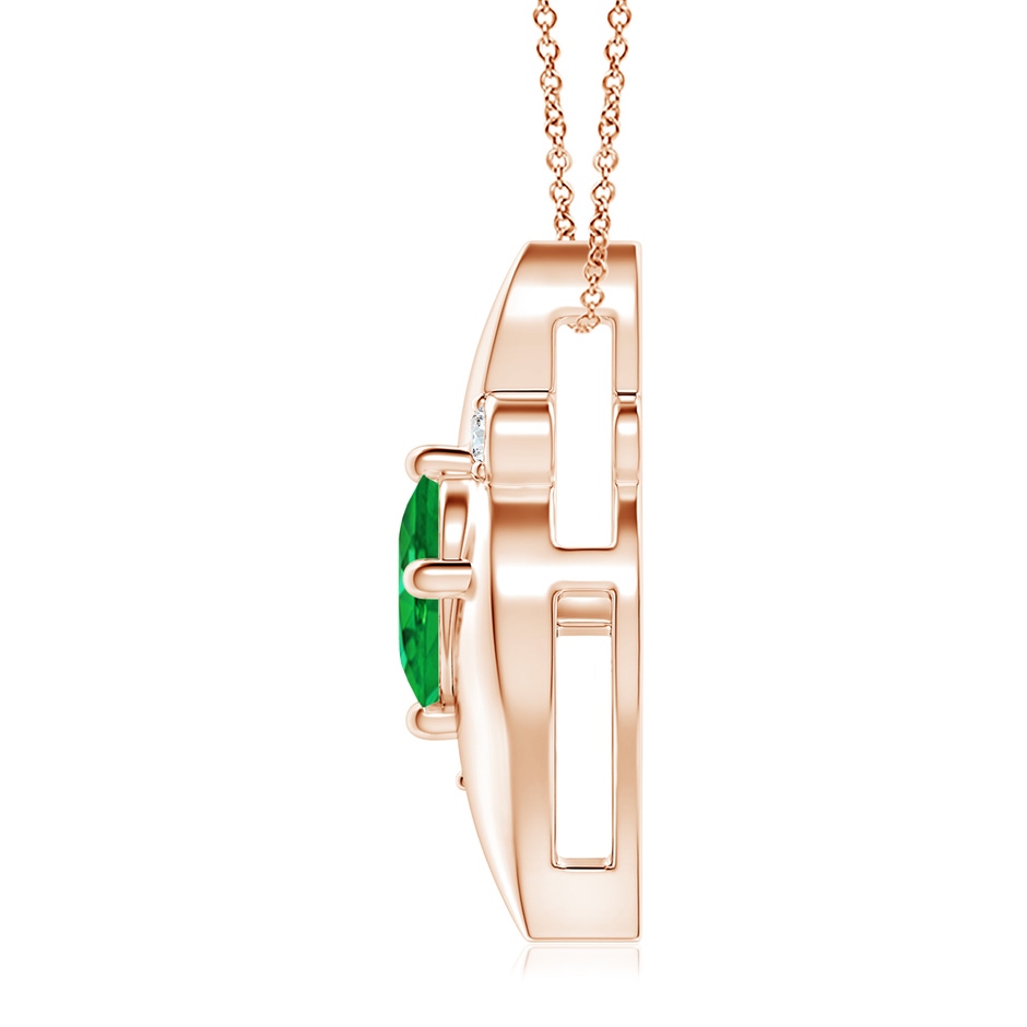 10x8mm AAA Shell Style Oval Emerald and Diamond Pendant in 18K Rose Gold side 199