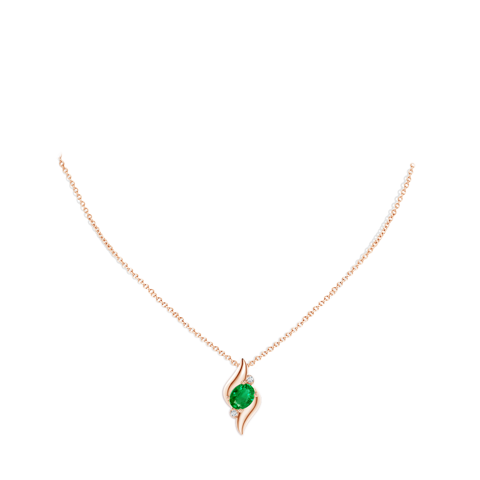 10x8mm AAA Shell Style Oval Emerald and Diamond Pendant in 18K Rose Gold pen