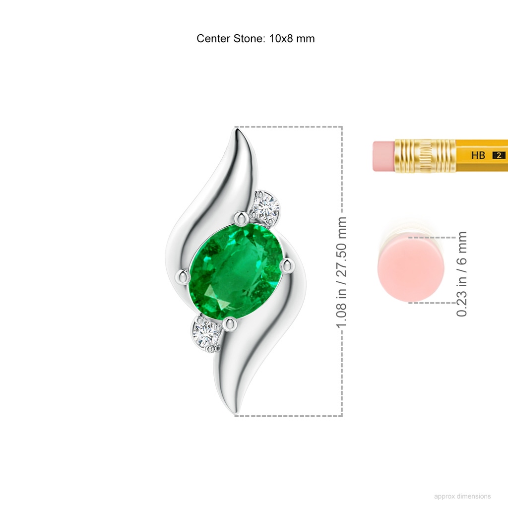 10x8mm AAA Shell Style Oval Emerald and Diamond Pendant in P950 Platinum ruler