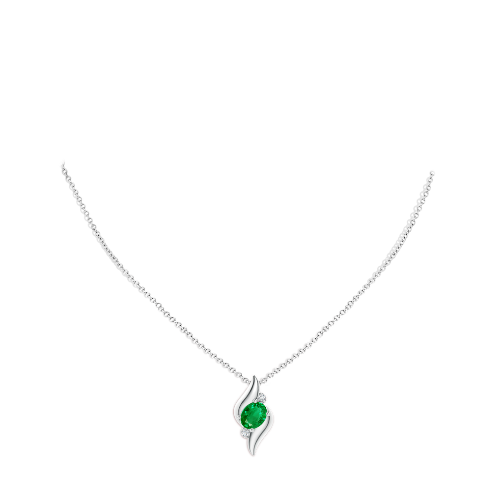 10x8mm AAA Shell Style Oval Emerald and Diamond Pendant in P950 Platinum pen