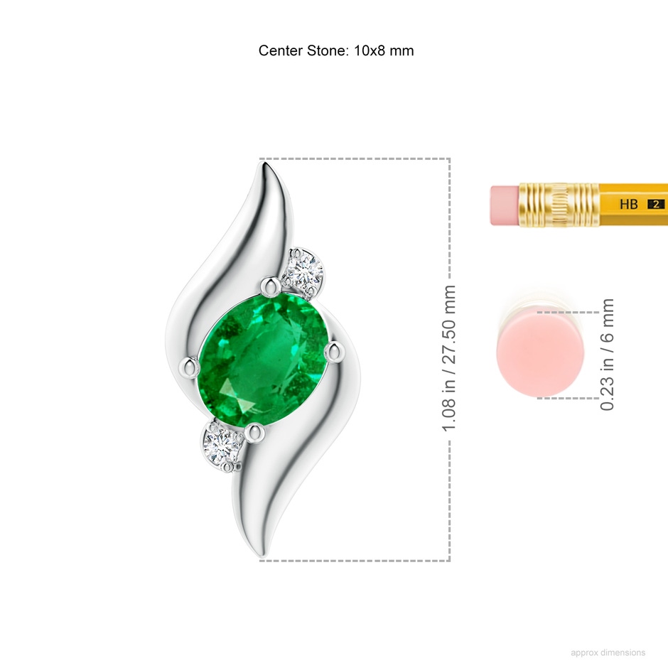 10x8mm AAA Shell Style Oval Emerald and Diamond Pendant in S999 Silver ruler